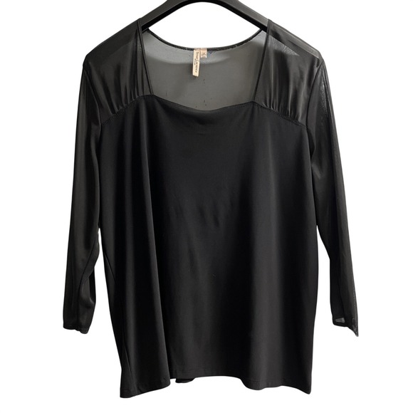 Susan Lawrence Tops - Susan Lawrence Top Womens 3X Black Jersey Knit Sheer Sleeves Neck Witchy Whimsy